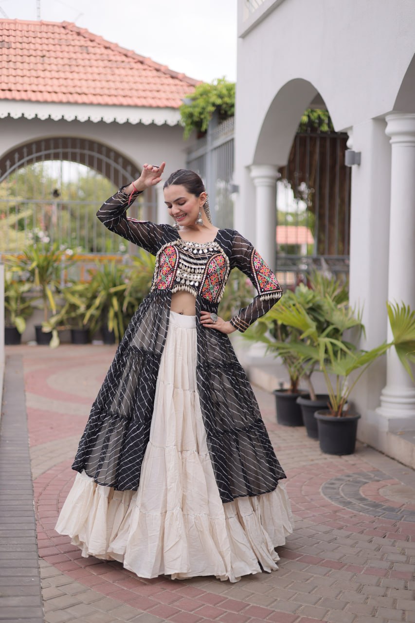 Navratri Special Kora Cotton Lehenga with Laheriya Print Kurti
