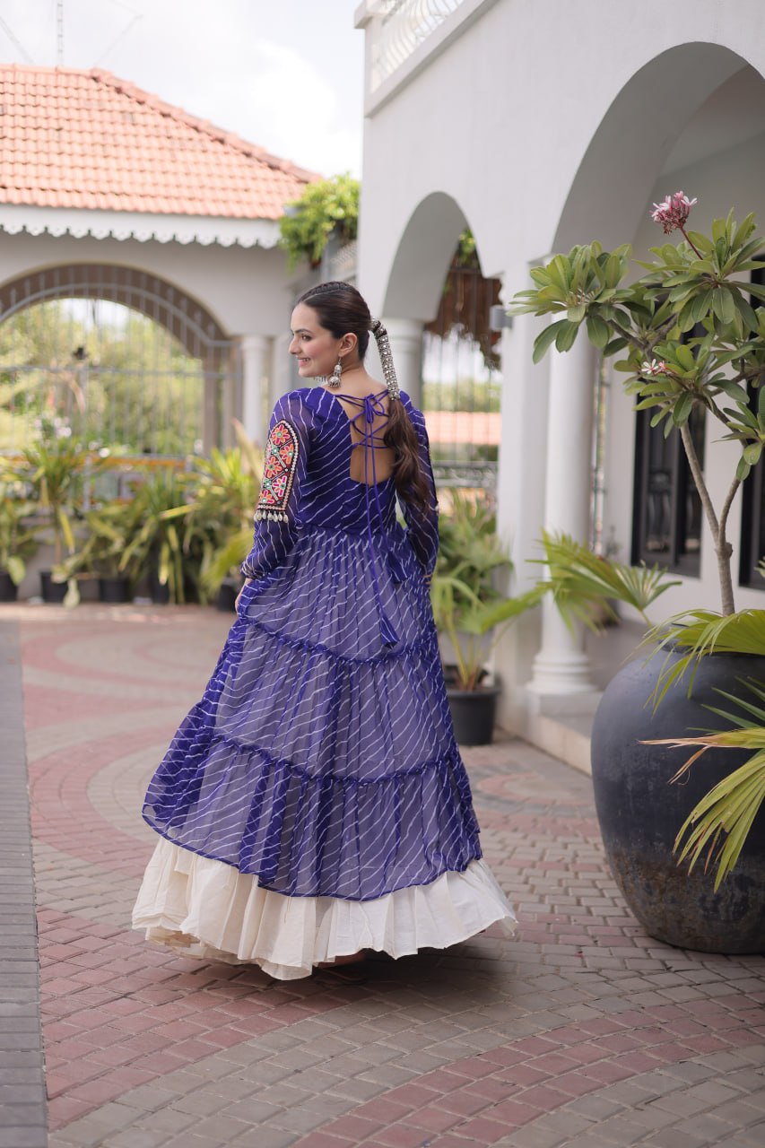 Navratri Special Kora Cotton Lehenga with Laheriya Print Kurti