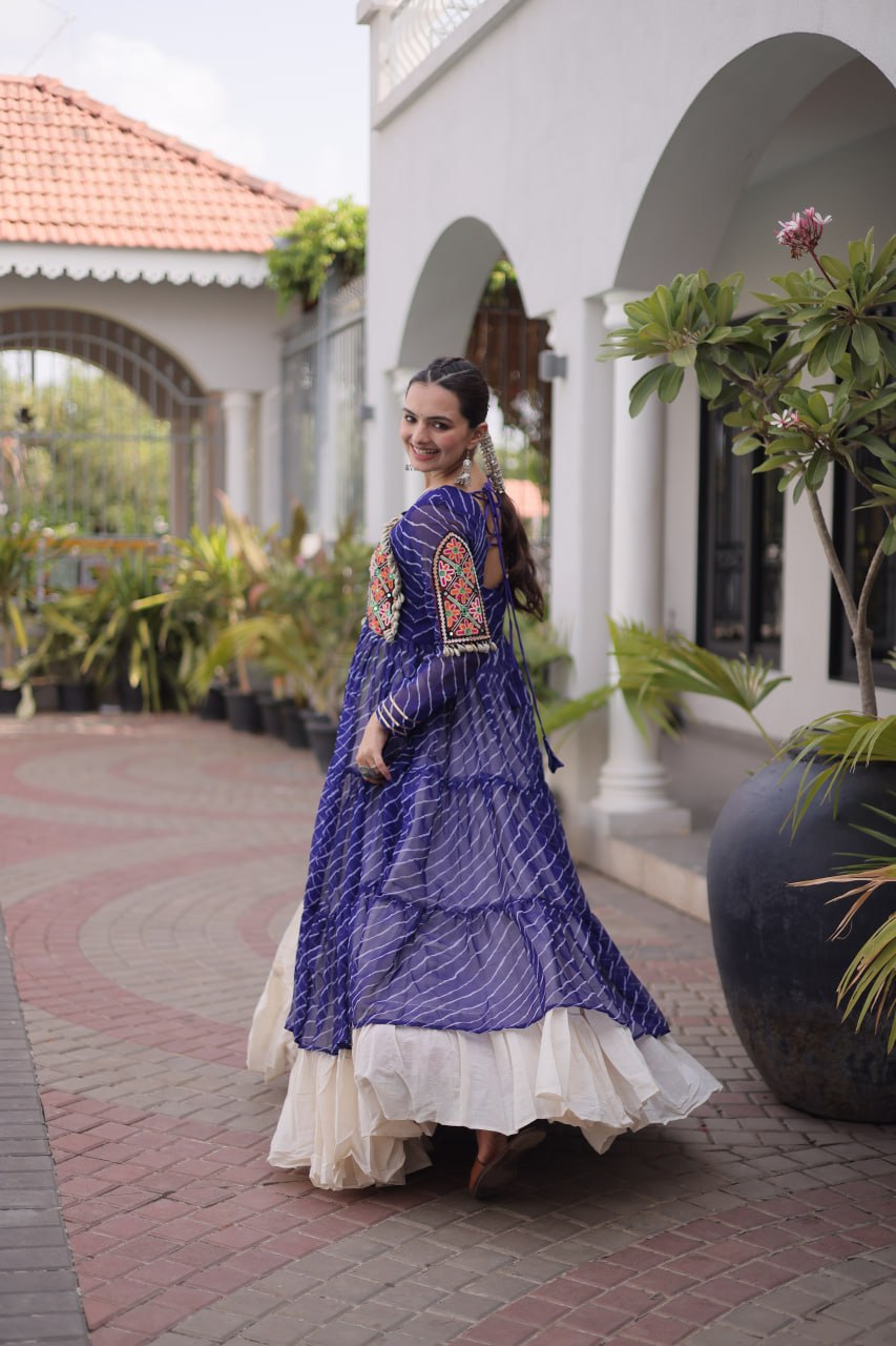 Navratri Special Kora Cotton Lehenga with Laheriya Print Kurti