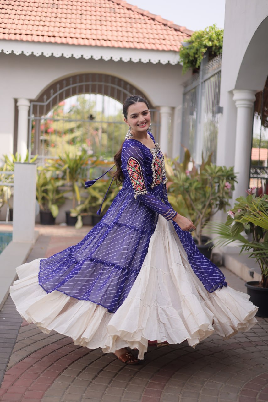 Navratri Special Kora Cotton Lehenga with Laheriya Print Kurti