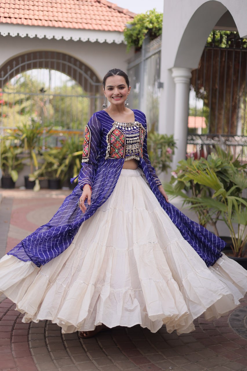 Navratri Special Kora Cotton Lehenga with Laheriya Print Kurti