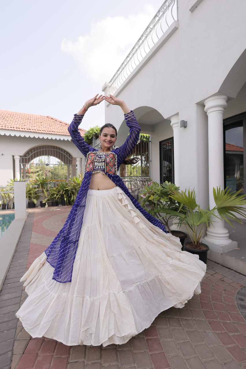Navratri Special Kora Cotton Lehenga with Laheriya Print Kurti