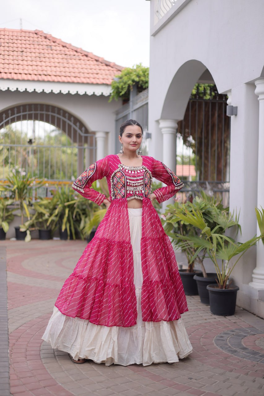 Navratri Special Kora Cotton Lehenga with Laheriya Print Kurti