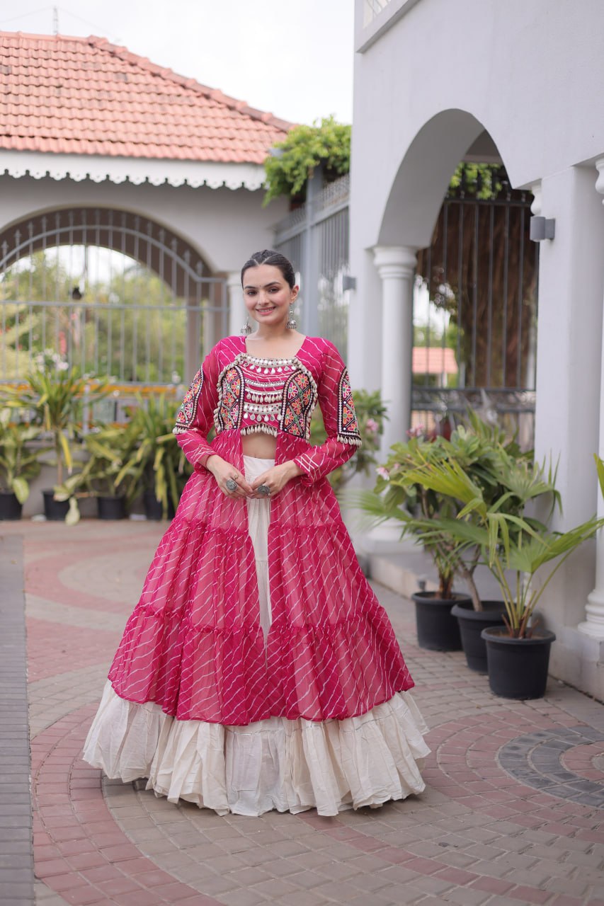Navratri Special Kora Cotton Lehenga with Laheriya Print Kurti