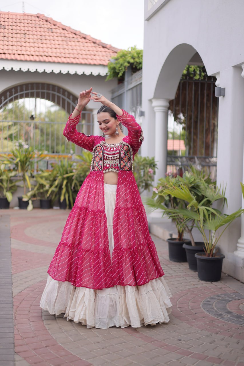 Navratri Special Kora Cotton Lehenga with Laheriya Print Kurti