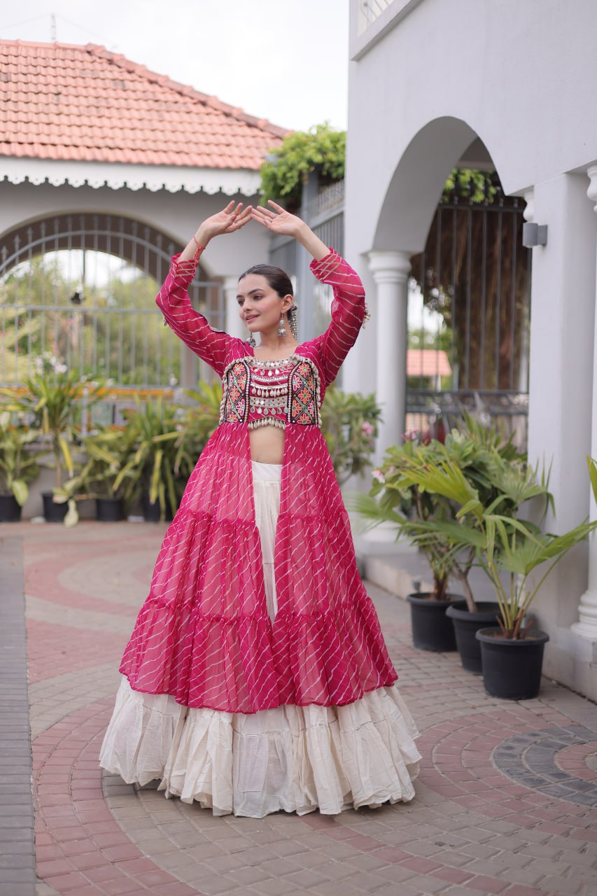 Navratri Special Kora Cotton Lehenga with Laheriya Print Kurti