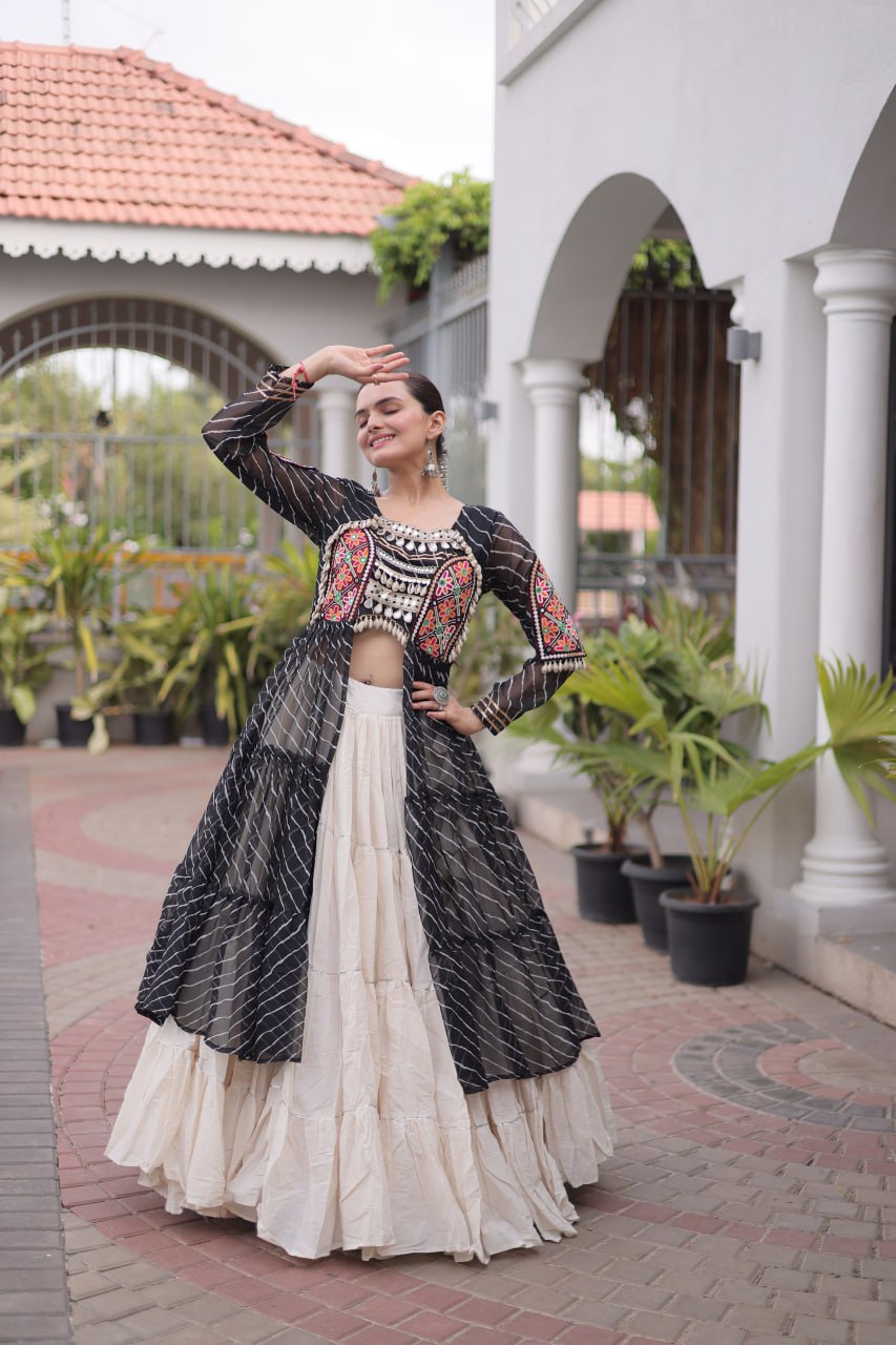 Navratri Special Kora Cotton Lehenga with Laheriya Print Kurti