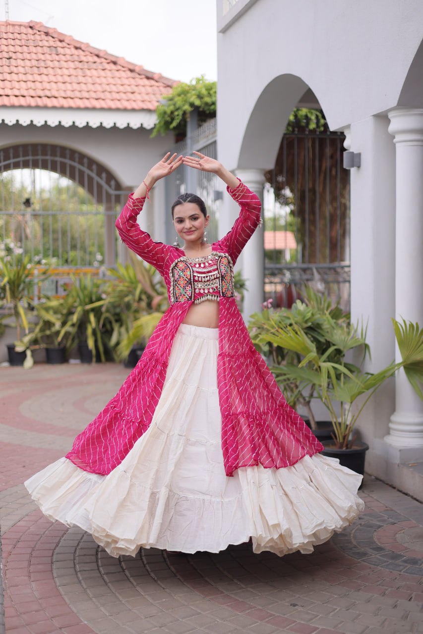 Navratri Special Kora Cotton Lehenga with Laheriya Print Kurti