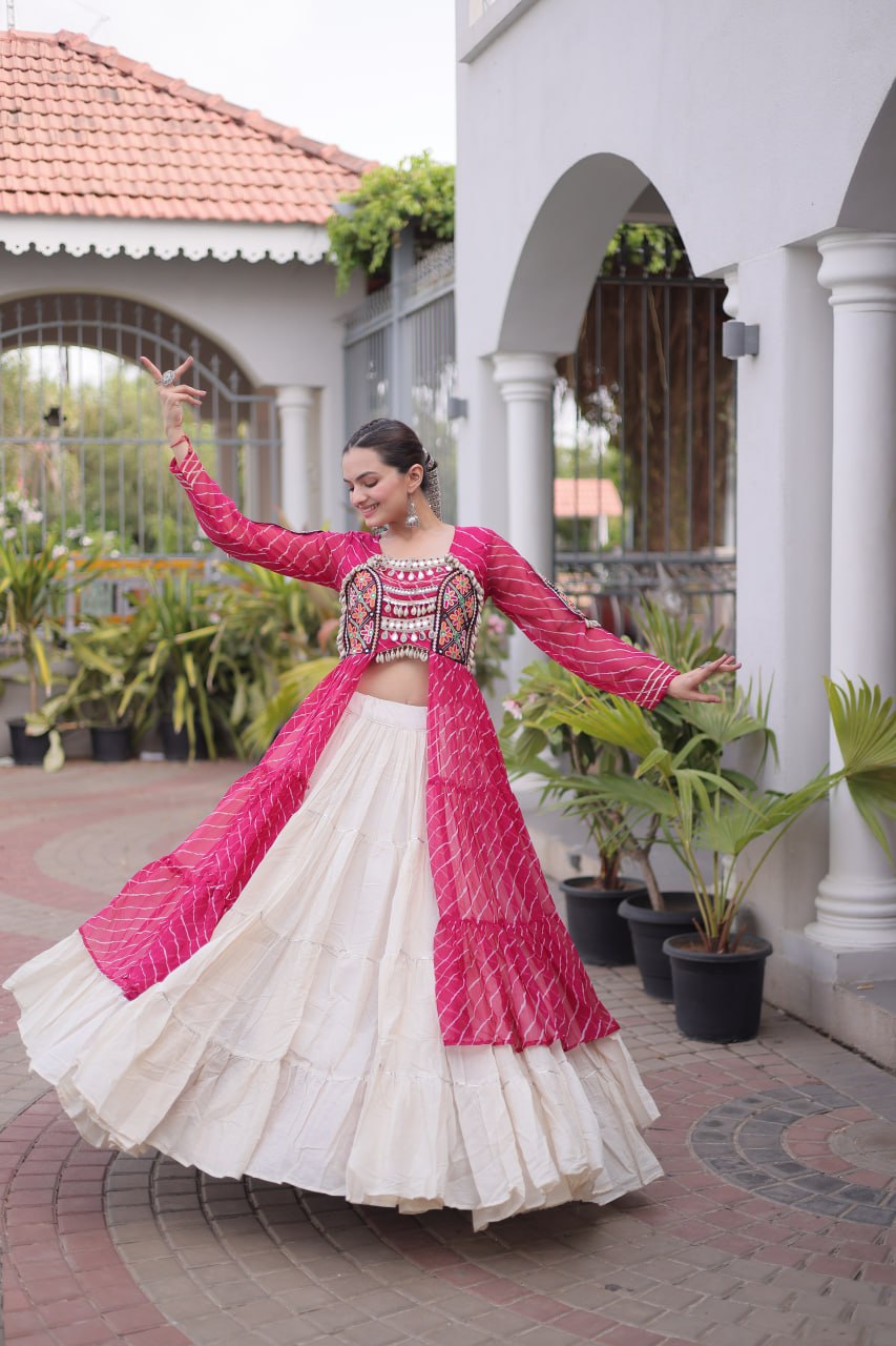 Navratri Special Kora Cotton Lehenga with Laheriya Print Kurti
