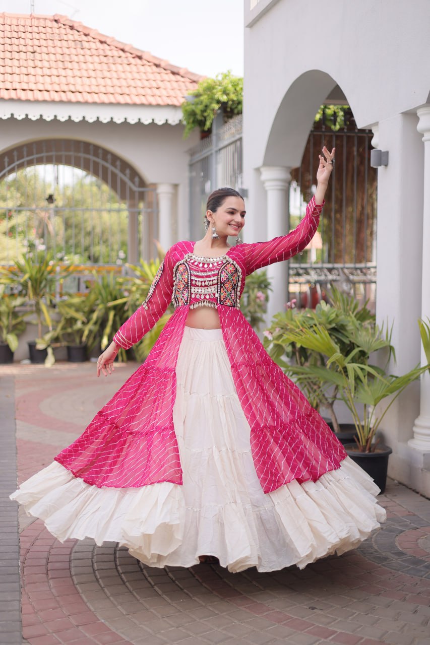 Navratri Special Kora Cotton Lehenga with Laheriya Print Kurti