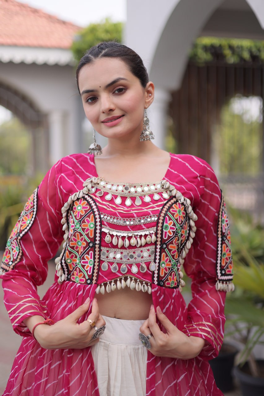 Navratri Special Kora Cotton Lehenga with Laheriya Print Kurti