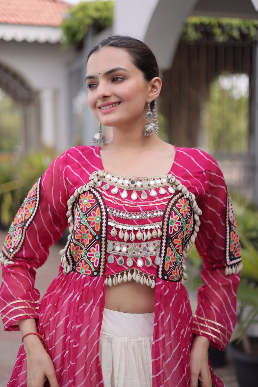 Navratri Special Kora Cotton Lehenga with Laheriya Print Kurti