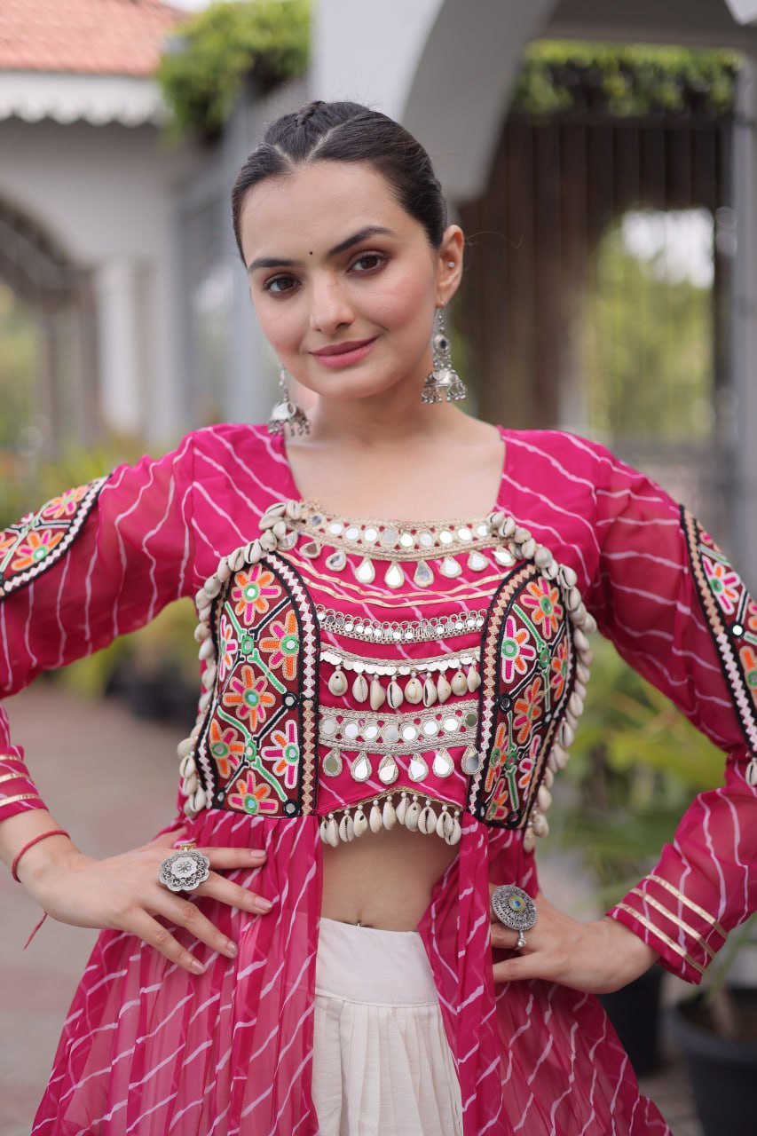 Navratri Special Kora Cotton Lehenga with Laheriya Print Kurti