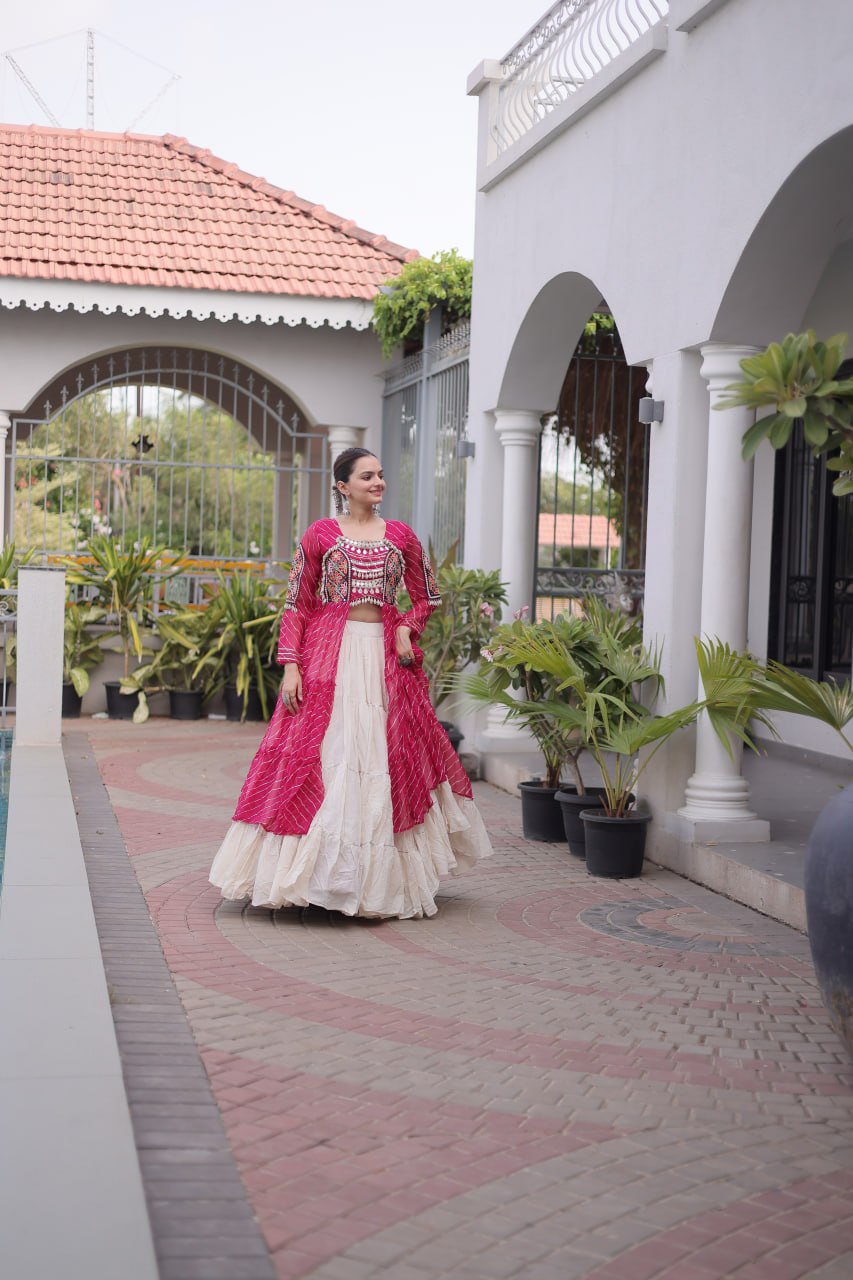 Navratri Special Kora Cotton Lehenga with Laheriya Print Kurti