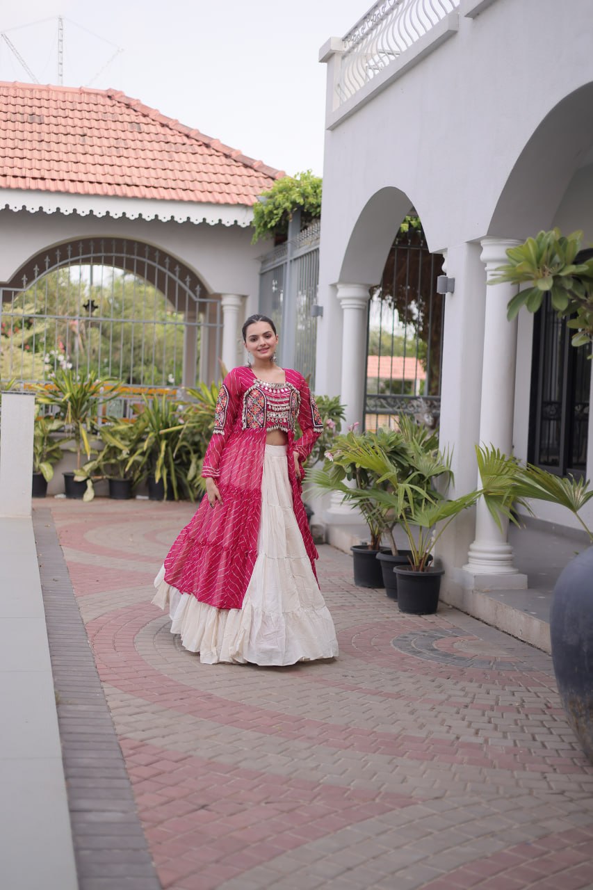 Navratri Special Kora Cotton Lehenga with Laheriya Print Kurti