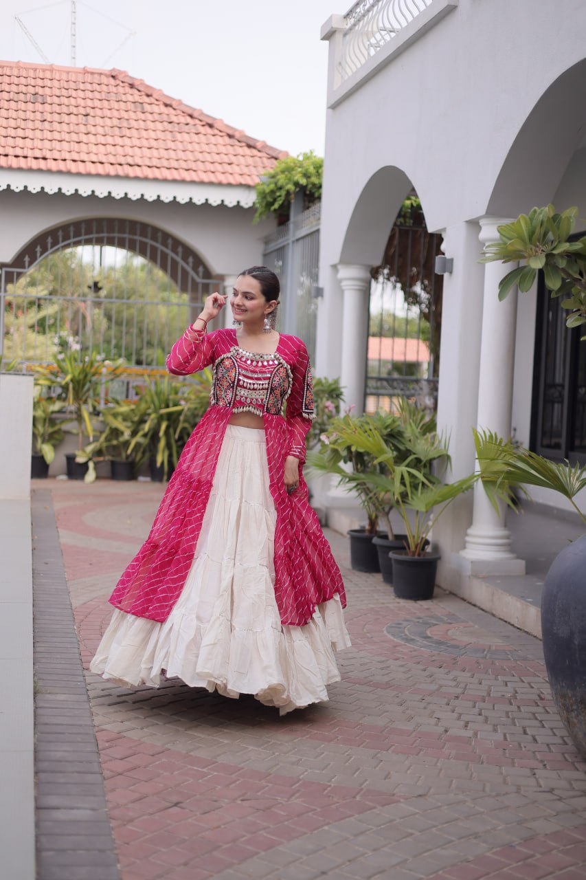 Navratri Special Kora Cotton Lehenga with Laheriya Print Kurti
