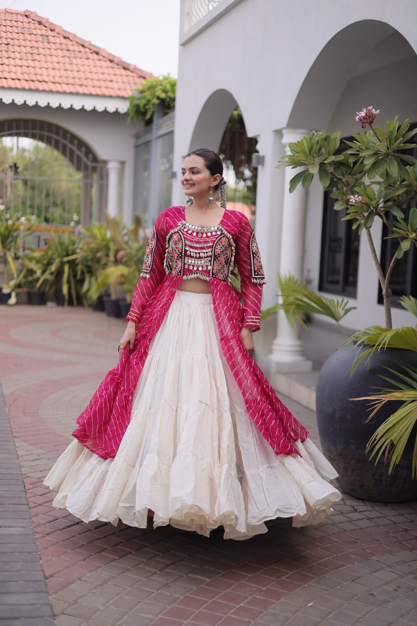 Navratri Special Kora Cotton Lehenga with Laheriya Print Kurti