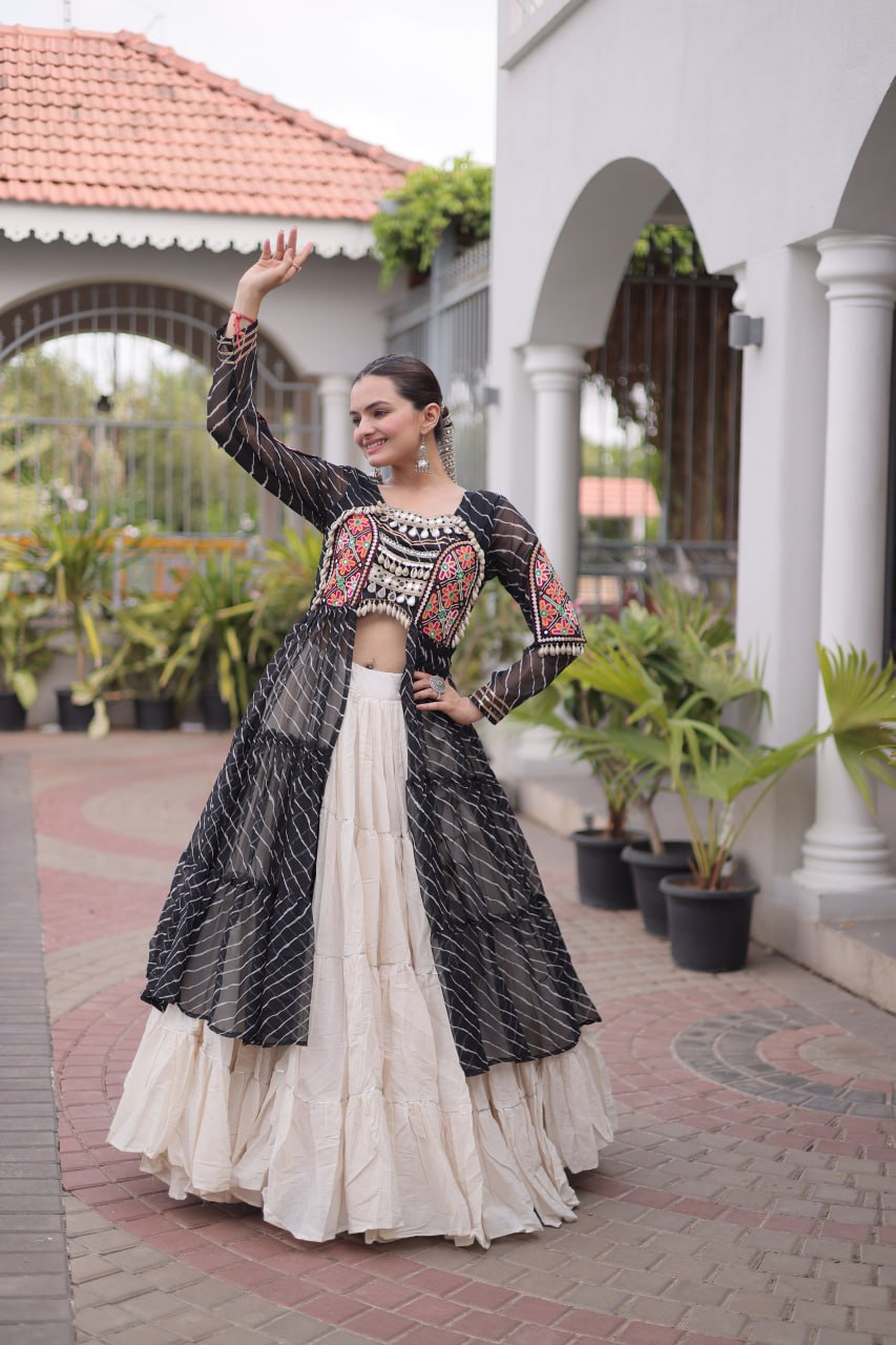 Navratri Special Kora Cotton Lehenga with Laheriya Print Kurti