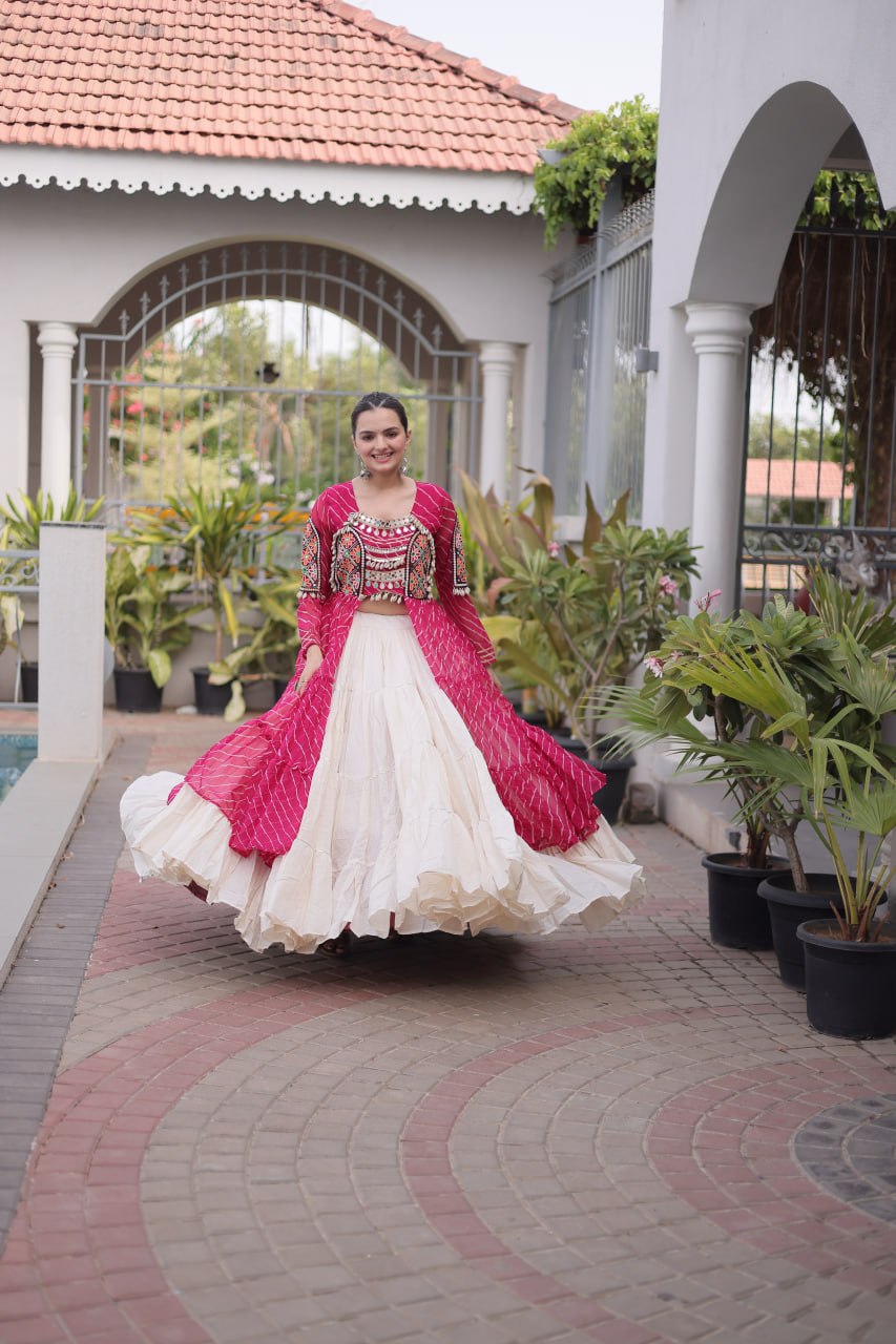 Navratri Special Kora Cotton Lehenga with Laheriya Print Kurti