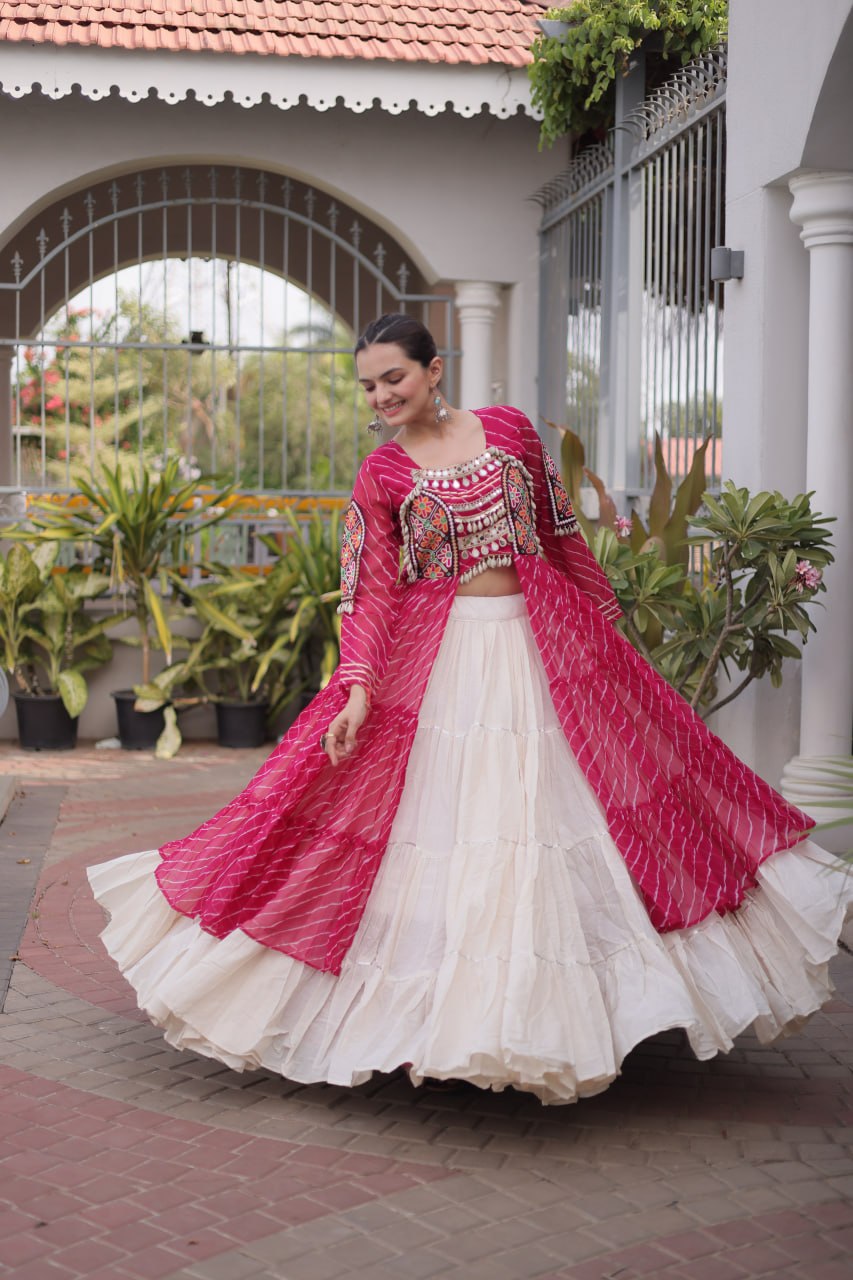 Navratri Special Kora Cotton Lehenga with Laheriya Print Kurti