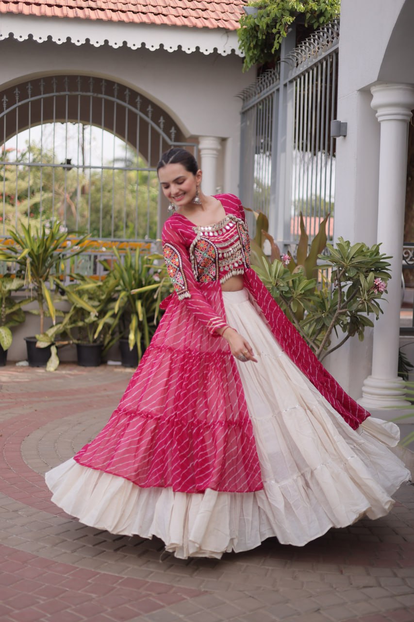 Navratri Special Kora Cotton Lehenga with Laheriya Print Kurti