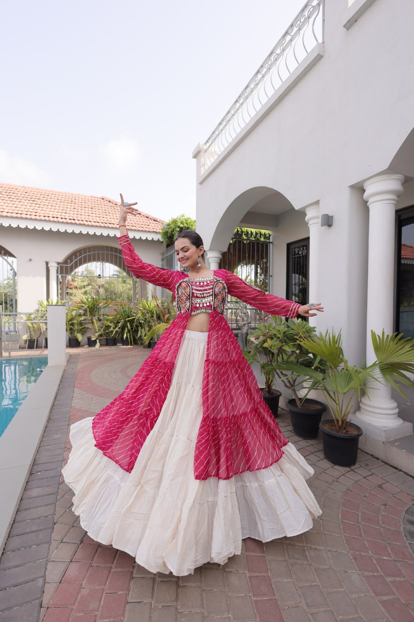 Navratri Special Kora Cotton Lehenga with Laheriya Print Kurti