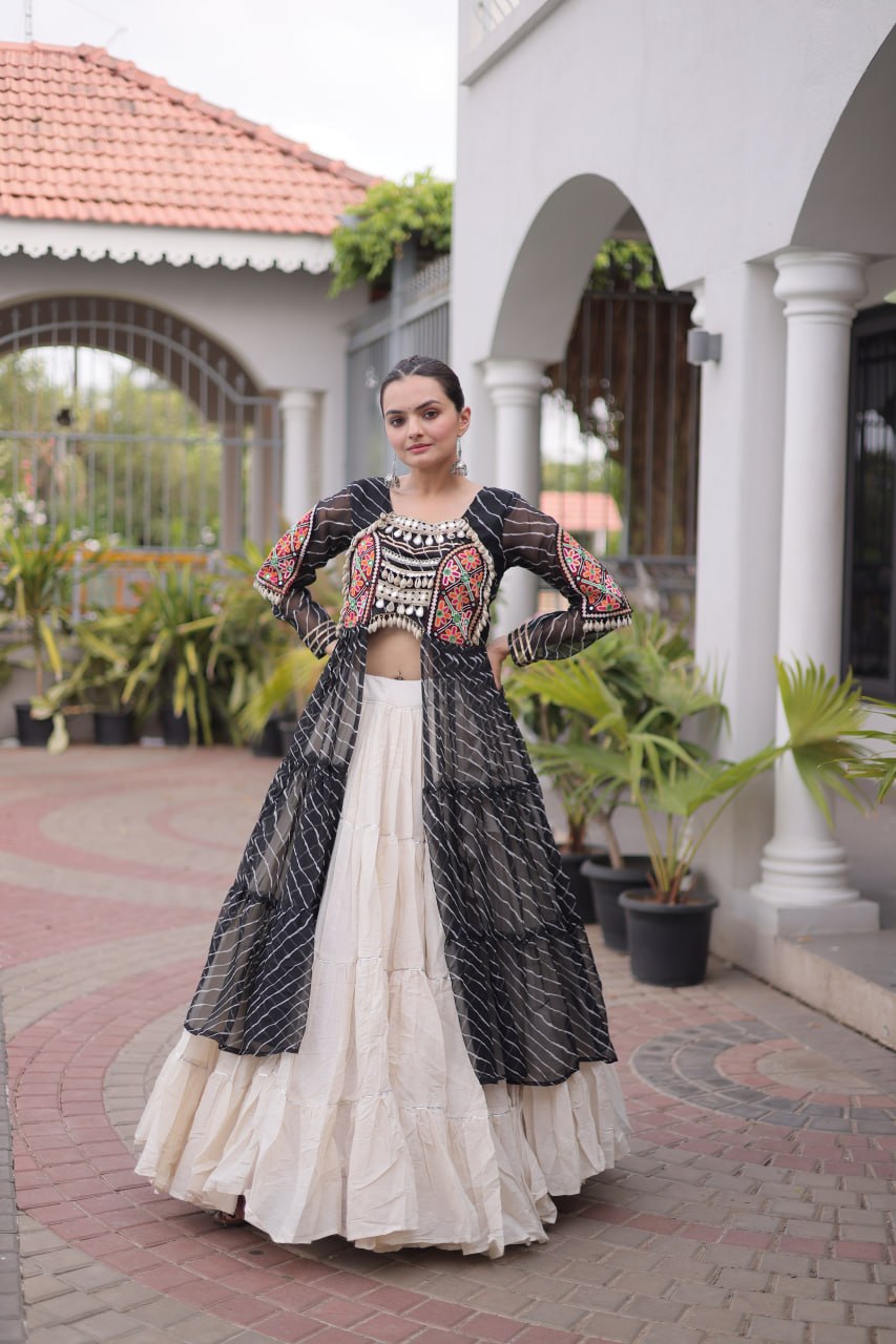 Navratri Special Kora Cotton Lehenga with Laheriya Print Kurti