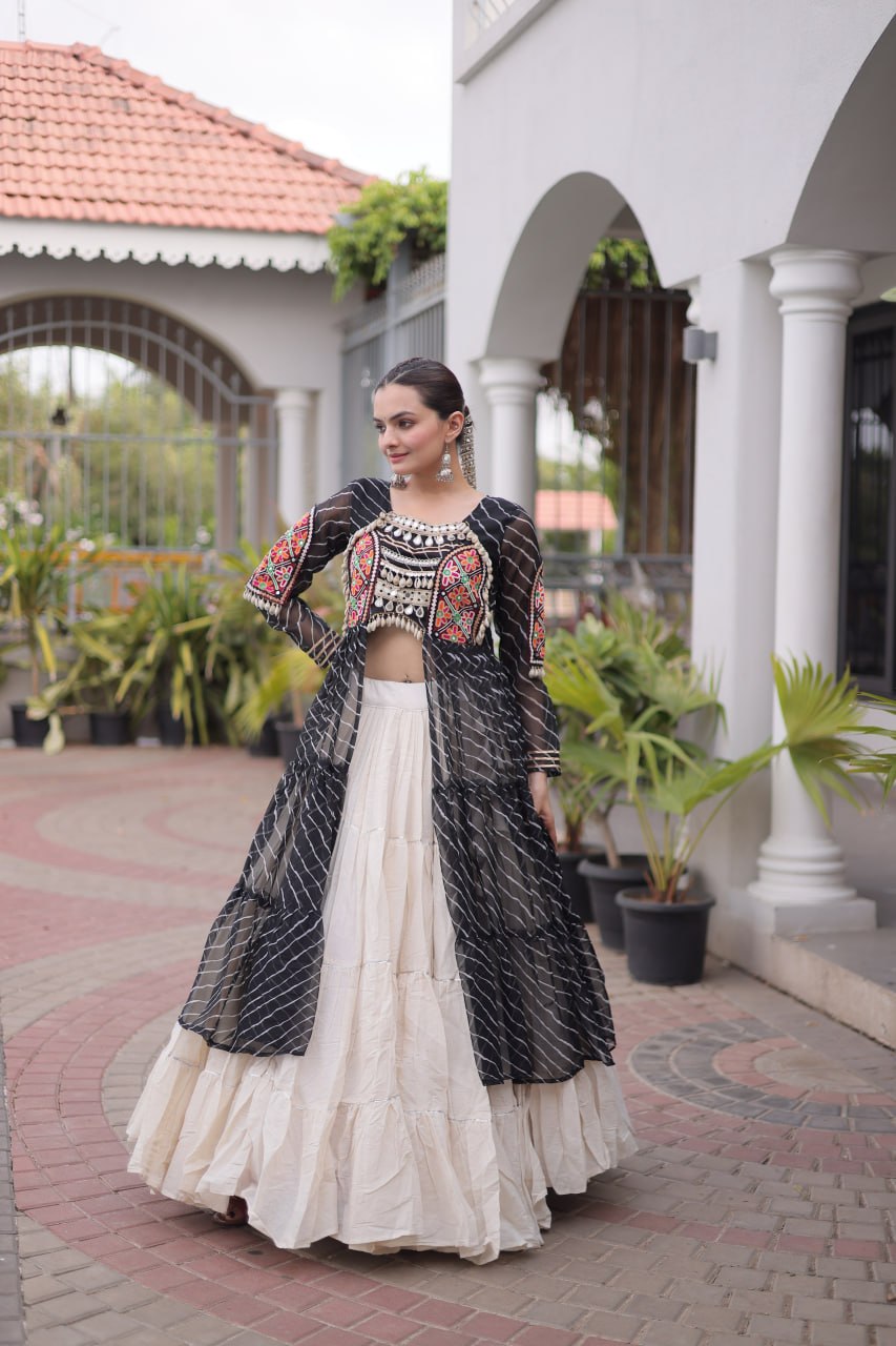 Navratri Special Kora Cotton Lehenga with Laheriya Print Kurti