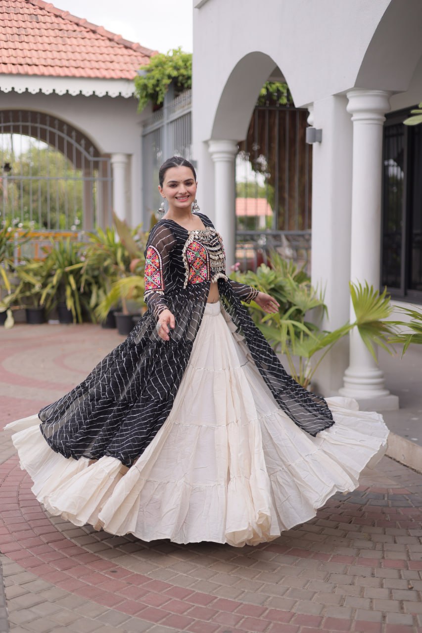 Navratri Special Kora Cotton Lehenga with Laheriya Print Kurti