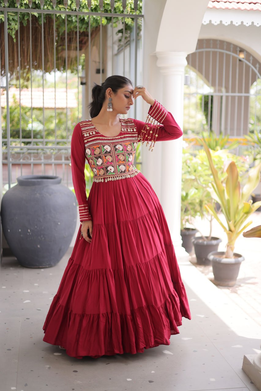 Navratri Special Kutchi Gamthi Embroidered Gown