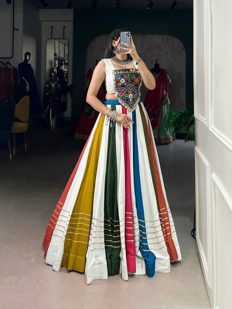 Navratri Special Mirror Work Rayon Lehenga Choli