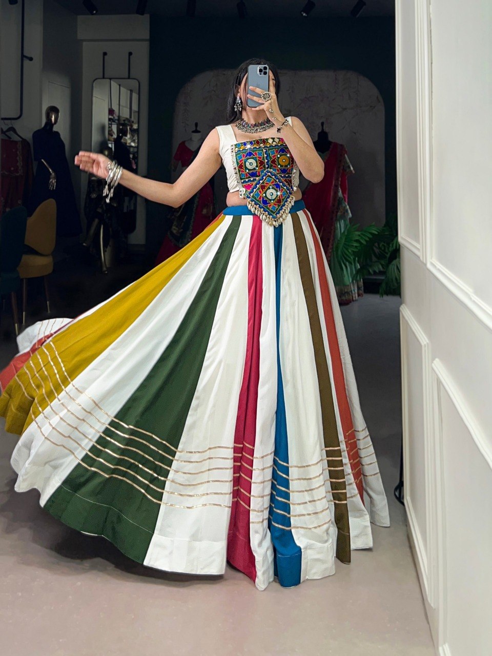 Navratri Special Mirror Work Rayon Lehenga Choli