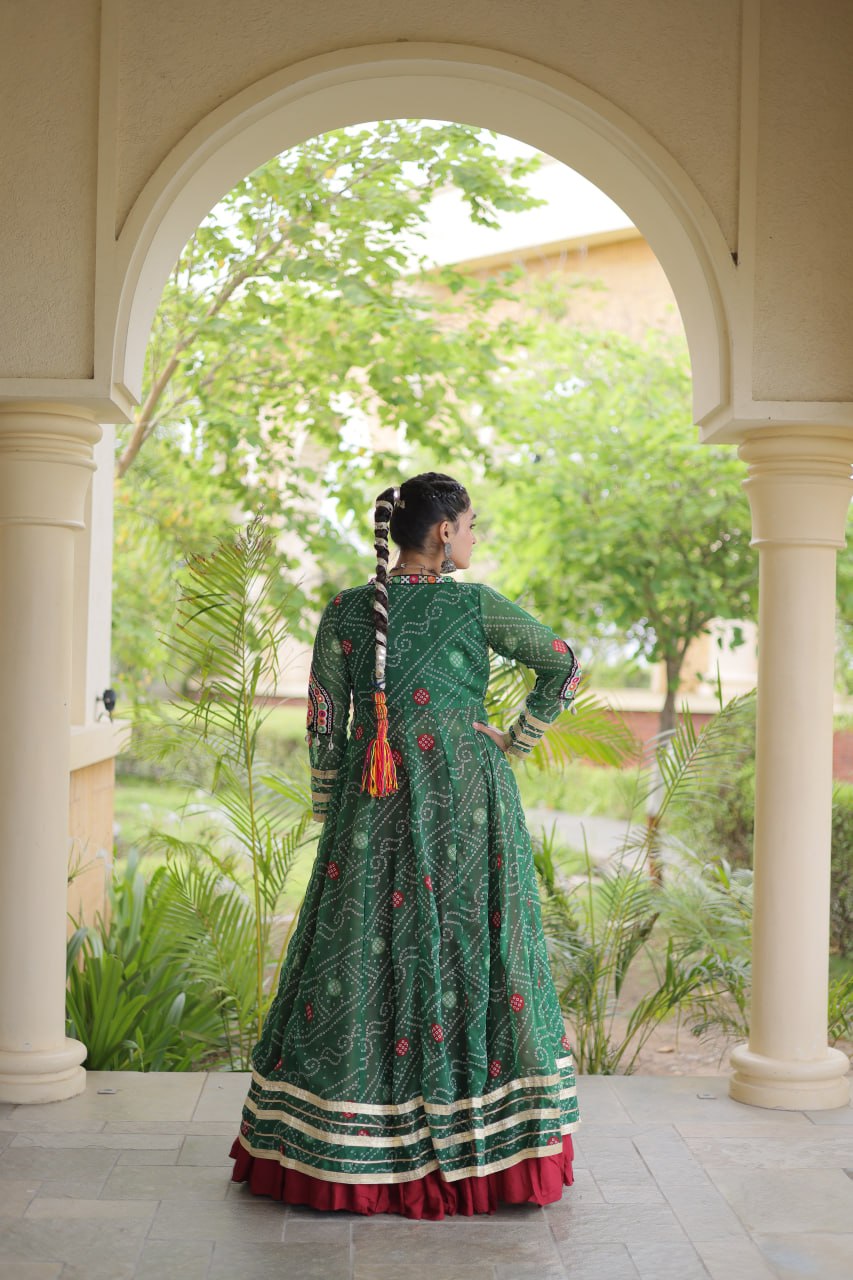 Navratri Special Rayon Lehenga Choli with Bandhani Shrug