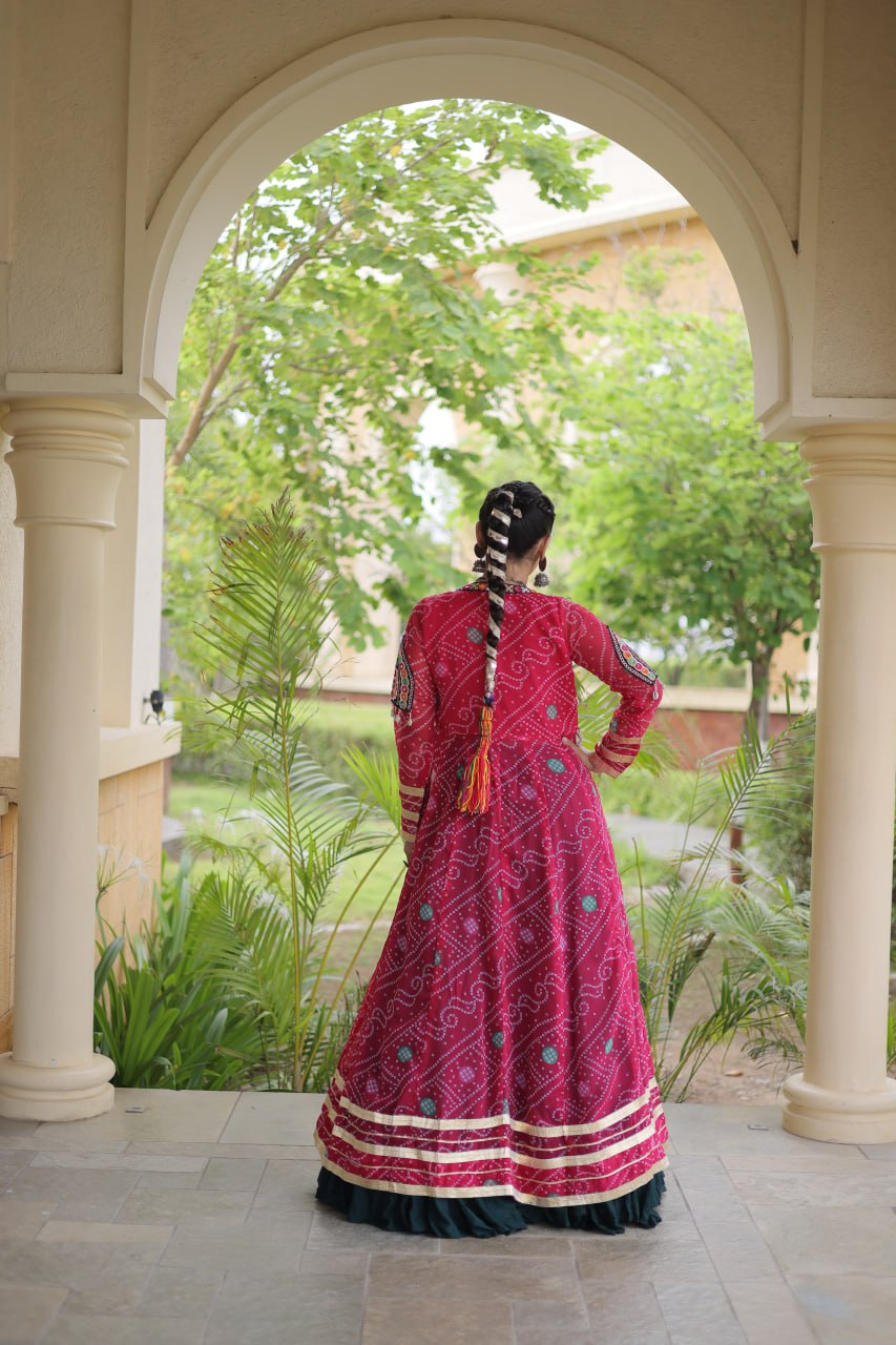 Navratri Special Rayon Lehenga Choli with Bandhani Shrug
