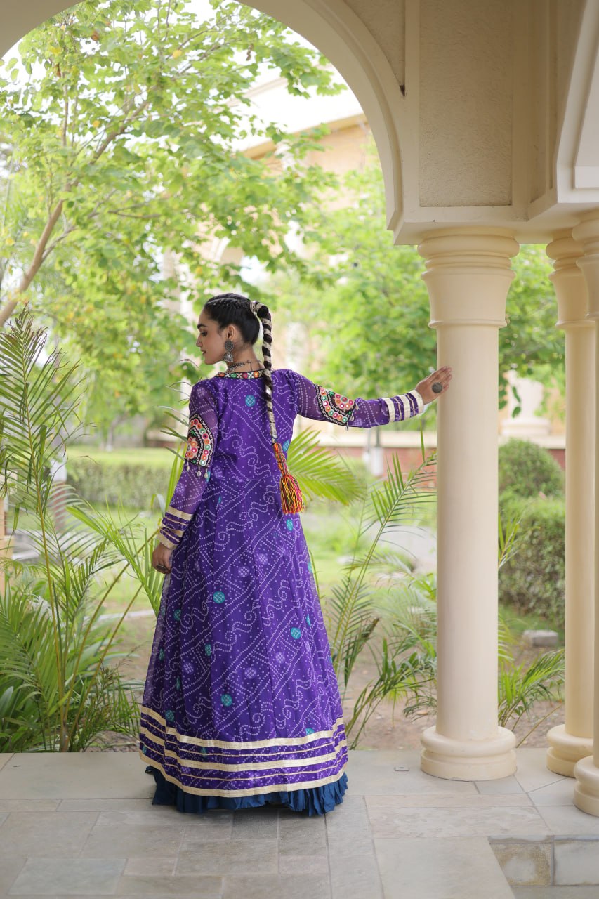 Navratri Special Rayon Lehenga Choli with Bandhani Shrug