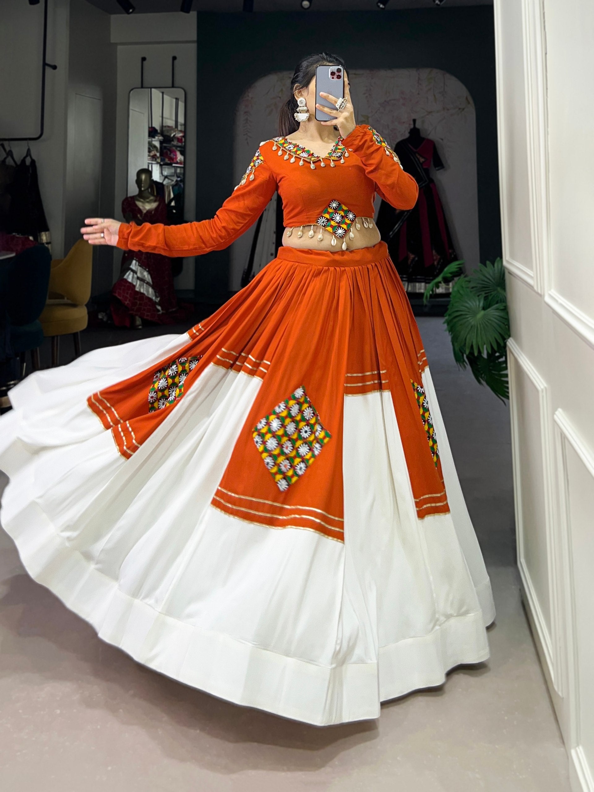 Navratri Special Rayon Lehenga Choli with Gamthi Patch Work