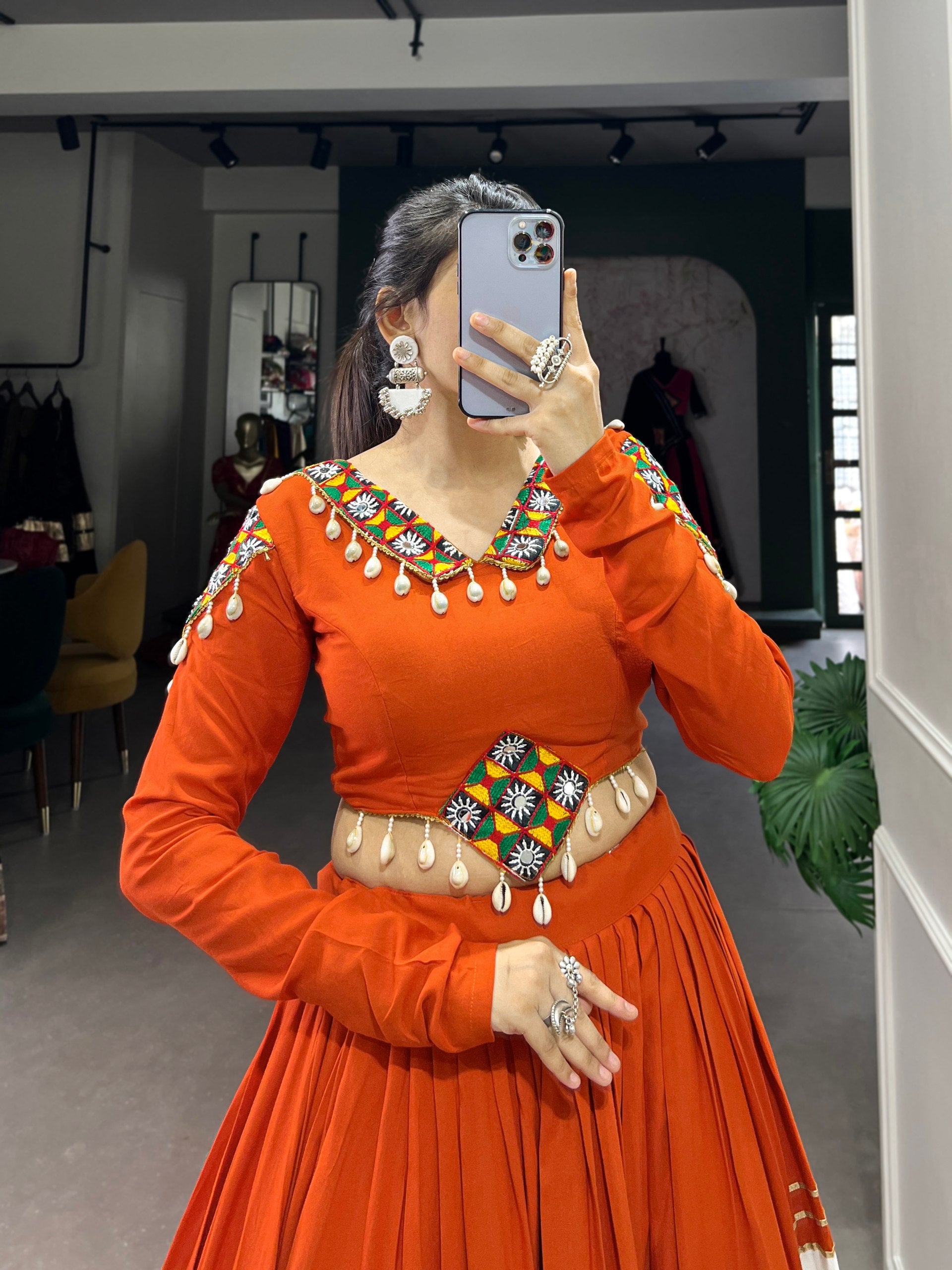 Navratri Special Rayon Lehenga Choli with Gamthi Patch Work