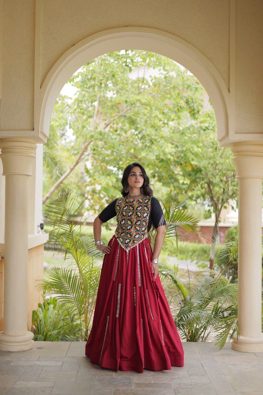Navratri Special Rayon Lehenga Choli with Multi Mirror Work - LW-7185