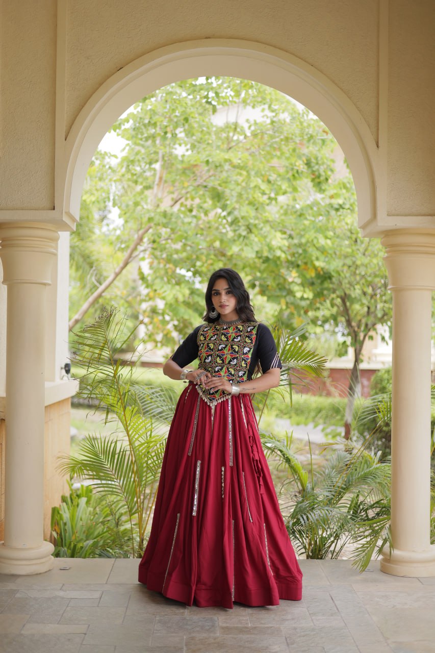 Navratri Special Rayon Lehenga Choli with Multi Mirror Work - LW-7185