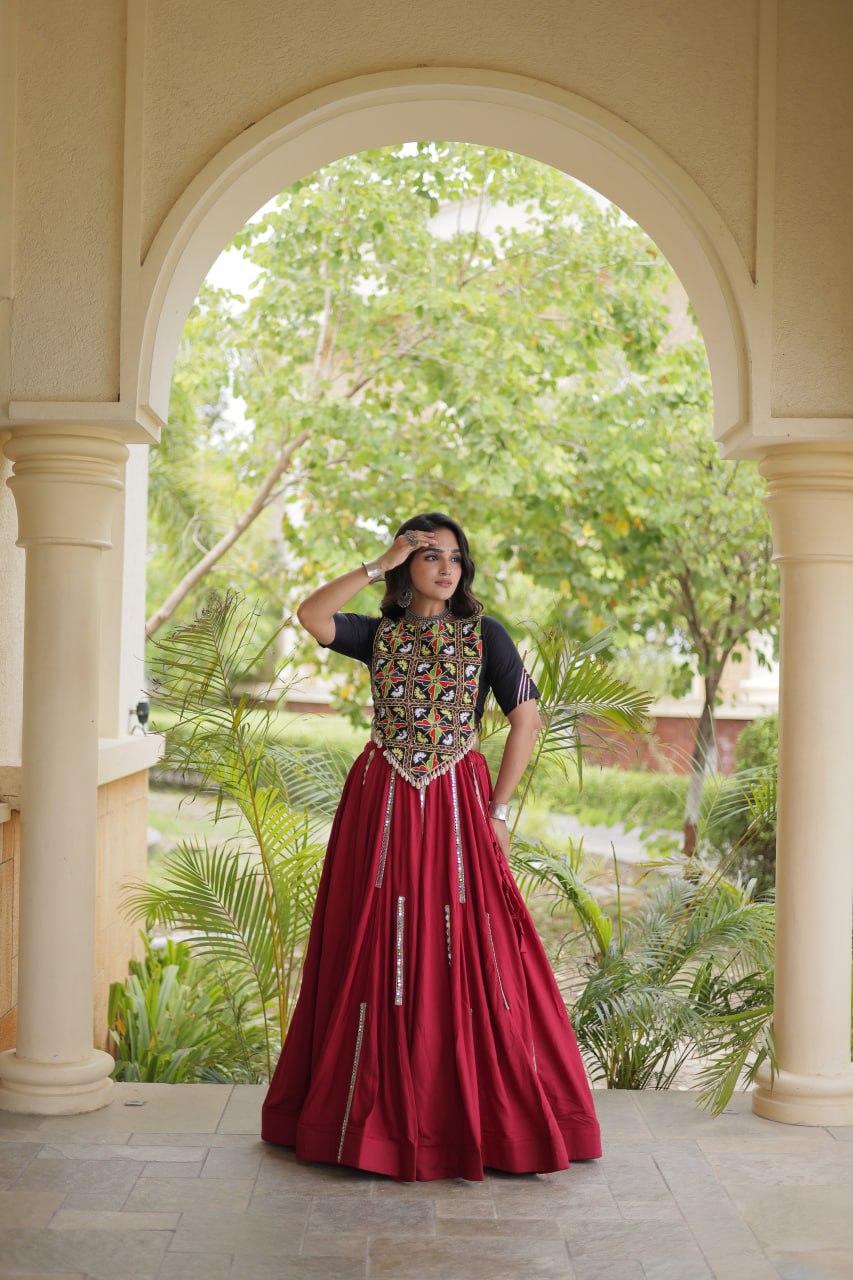 Navratri Special Rayon Lehenga Choli with Multi Mirror Work - LW-7185