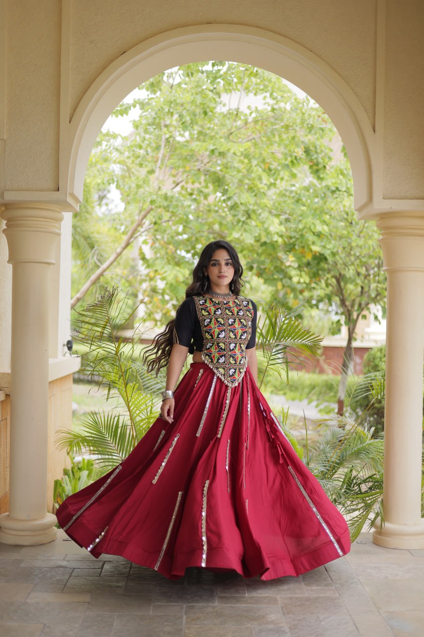 Navratri Special Rayon Lehenga Choli with Multi Mirror Work - LW-7185