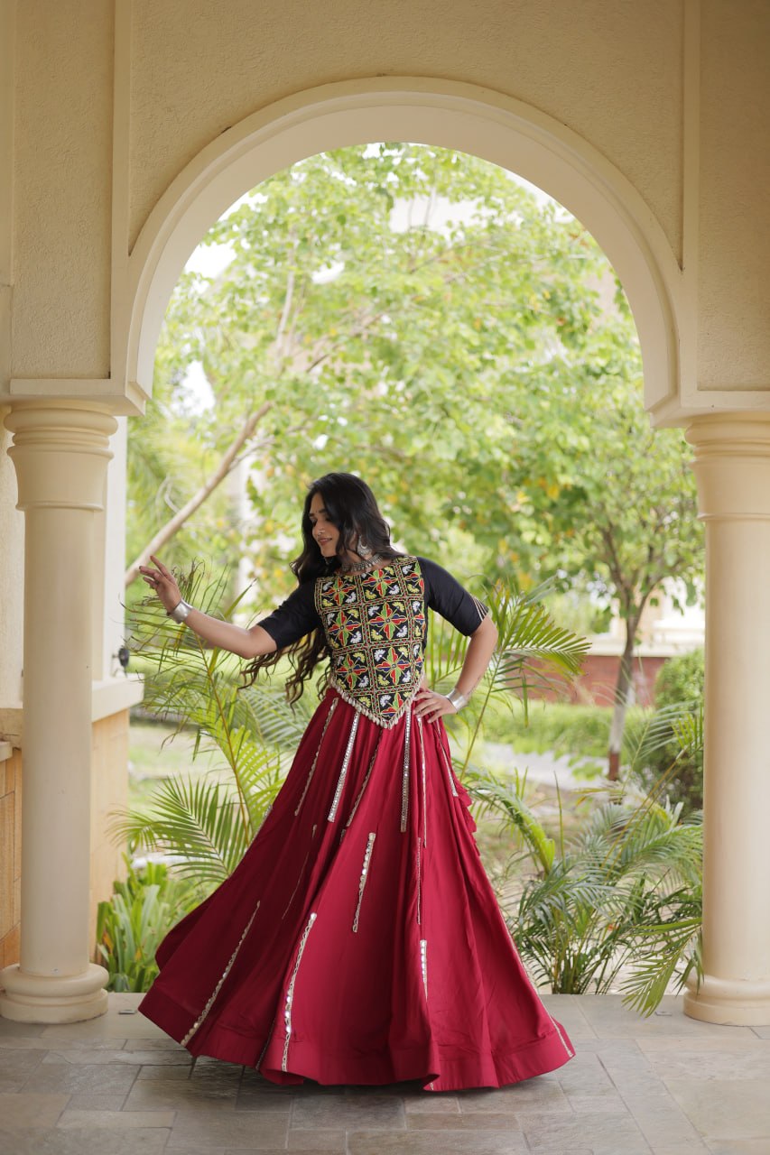 Navratri Special Rayon Lehenga Choli with Multi Mirror Work - LW-7185