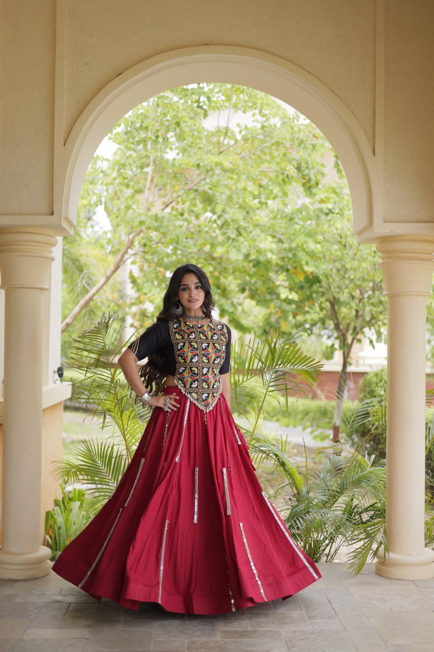 Navratri Special Rayon Lehenga Choli with Multi Mirror Work - LW-7185