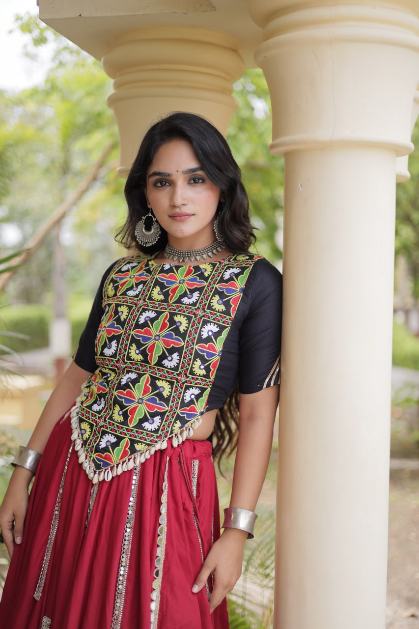 Navratri Special Rayon Lehenga Choli with Multi Mirror Work - LW-7185