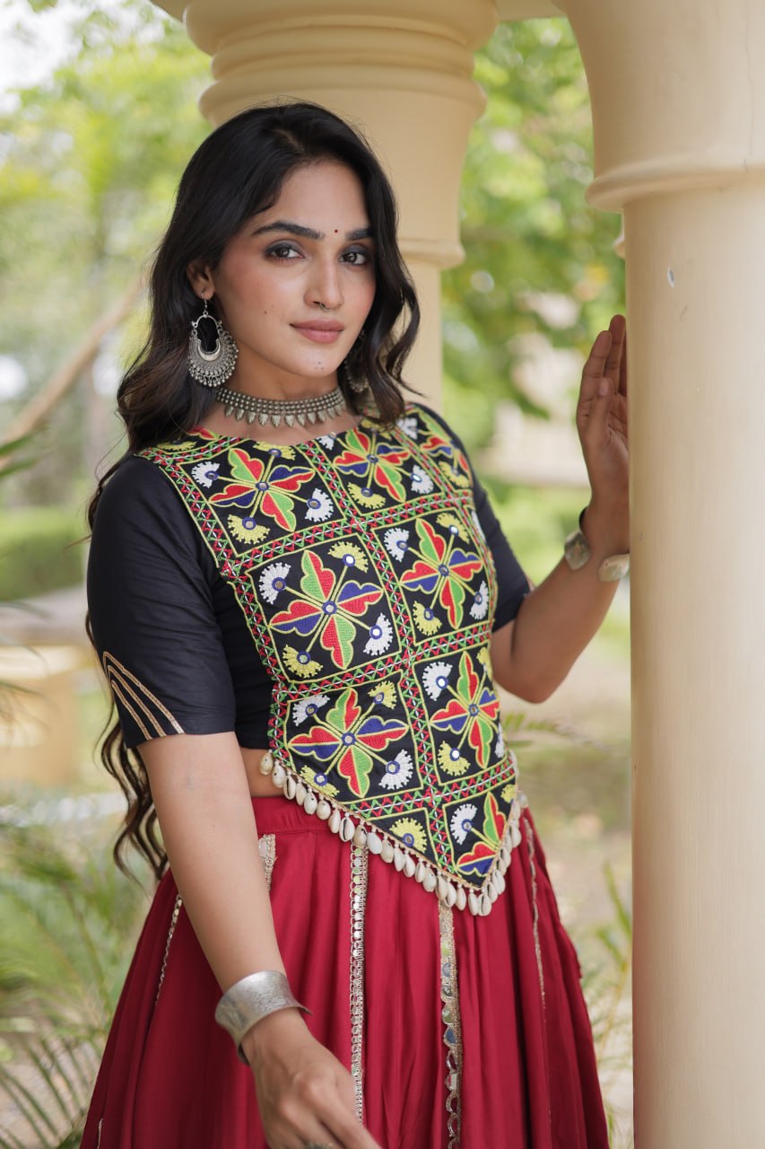 Navratri Special Rayon Lehenga Choli with Multi Mirror Work - LW-7185