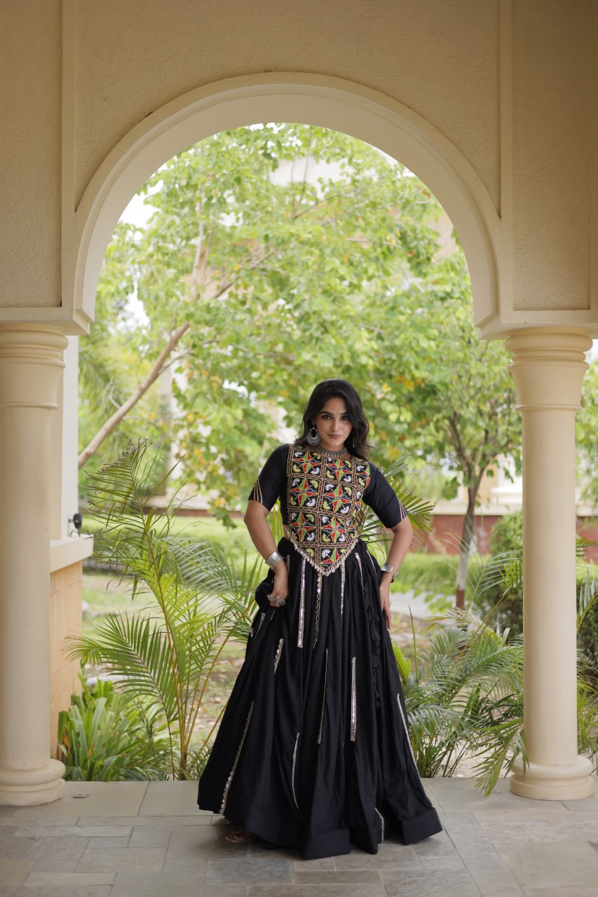 Navratri Special Rayon Lehenga Choli with Multi Mirror Work - LW-7185