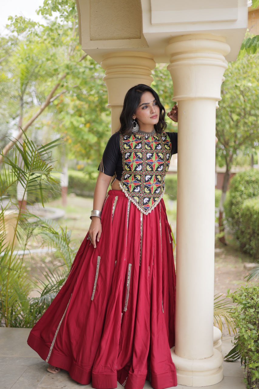 Navratri Special Rayon Lehenga Choli with Multi Mirror Work - LW-7185