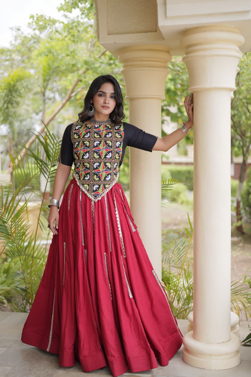 Navratri Special Rayon Lehenga Choli with Multi Mirror Work - LW-7185