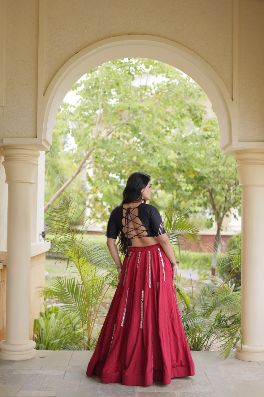 Navratri Special Rayon Lehenga Choli with Multi Mirror Work - LW-7185
