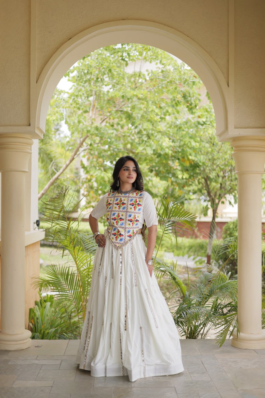 Navratri Special Rayon Lehenga Choli with Multi Mirror Work - LW-7185